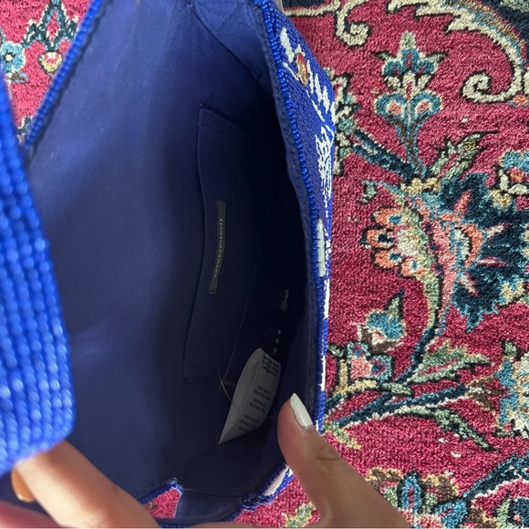 Anthropologie Fiona Blue and White Beaded Floral Shoulder Bag - Picture 4 of 5